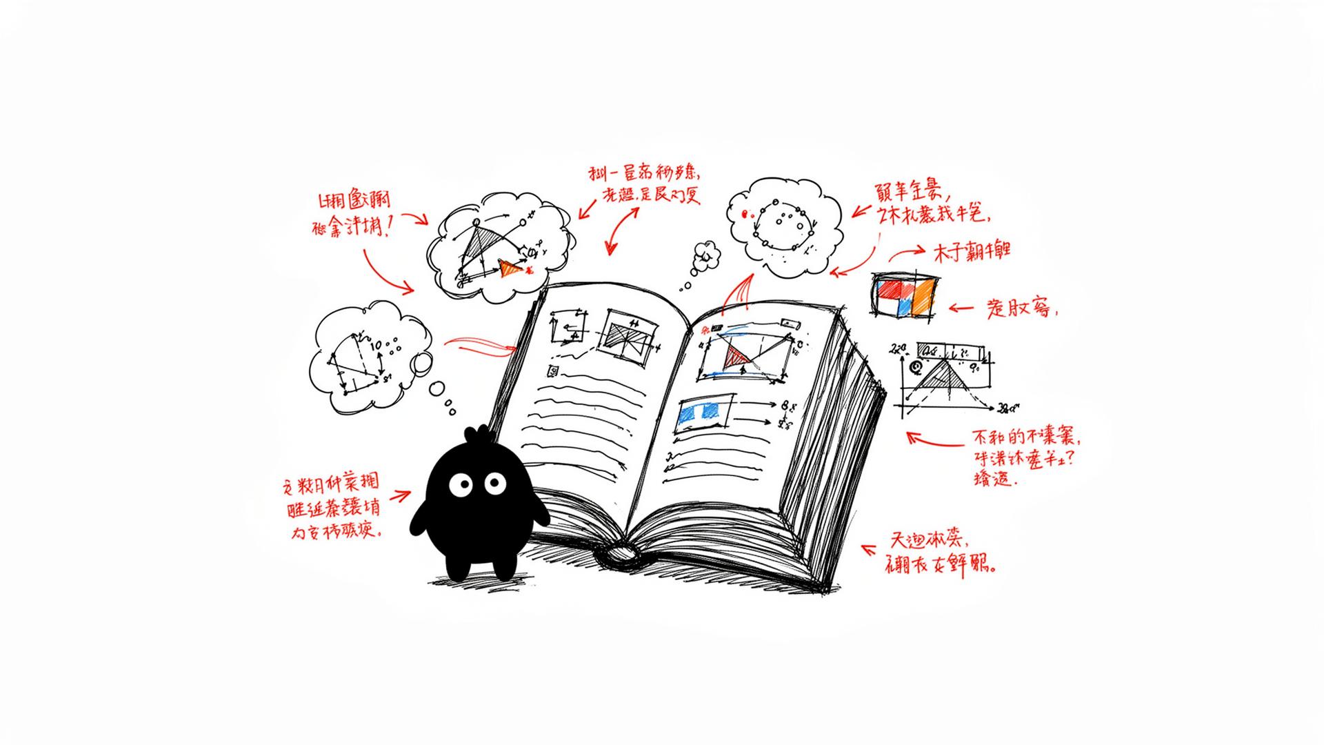 Agentill 生成的 16:9 白底手绘配图示例:知识工作全景,带手写批注